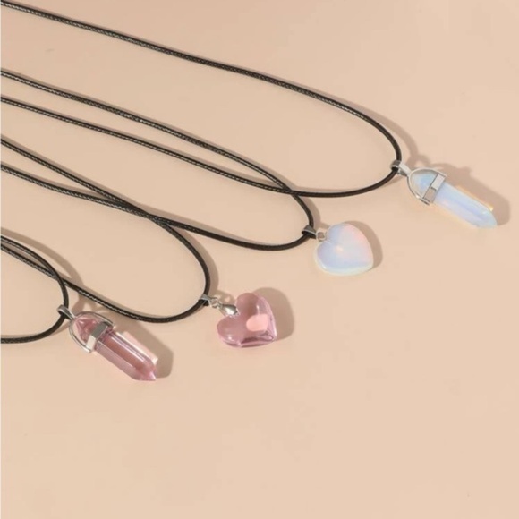 Pink Gemstone & Heart 4pc Necklace Set - Picture 2 of 2
